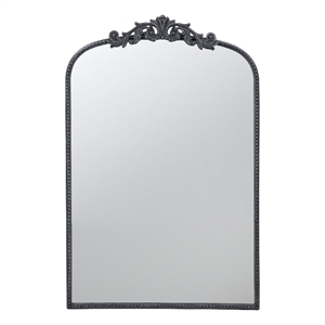 Benjara Kea 36&quot Wall Mirror- Black Curved Metal Frame- Baroque Accent Design
