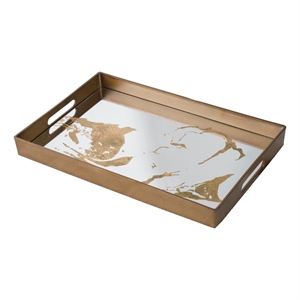 Benjara 18&quot Decorative Tray- Modern Mirrored Base- Bronze Metal Frame