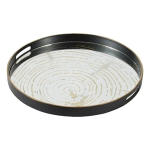 Benjara 18&quot Decorative Tray- Round Black Wood Frame- Mirrored Bottom