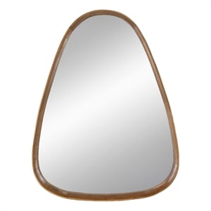 Benjara Roe 37&quot Accent Wall Mirror- Brown Curved Pine Wood Frame- Minimalistic