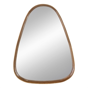 Benjara Roe 37&quot Accent Wall Mirror- Brown Curved Pine Wood Frame- Minimalistic