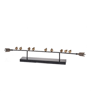 Benjara 33&quot Modern Accent Decor- Golden Metal Perched Birds on a Black Arrow