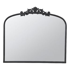 Benjara Kea 41&quot Wall Mirror- Black Curved Arched Metal Frame- Baroque Design