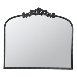 Benjara Kea 41&quot Wall Mirror- Black Curved Arched Metal Frame- Baroque Design