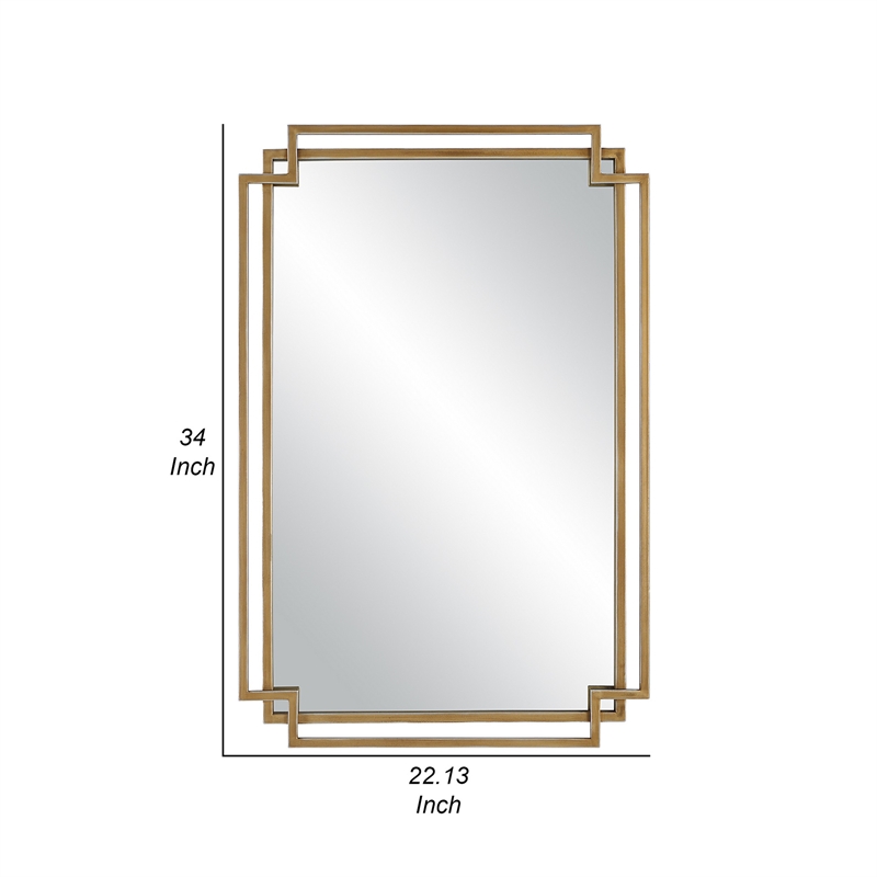 Benjara 22 x 34 Rectangular Accent Mirror with 2 Overlapping Frames-Brushed Gold