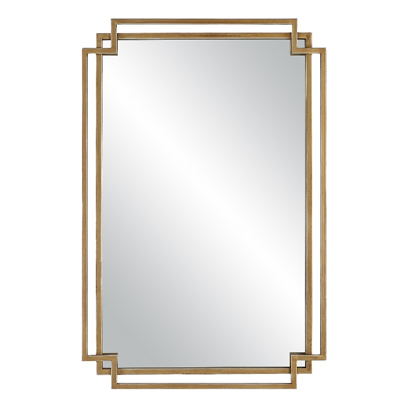 Benjara 22 x 34 Rectangular Accent Mirror with 2 Overlapping Frames-Brushed Gold