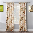 Benjara Kelsa Set of 2 Panel Curtains with Watercolor Sunflowers- Ruffled- Gold