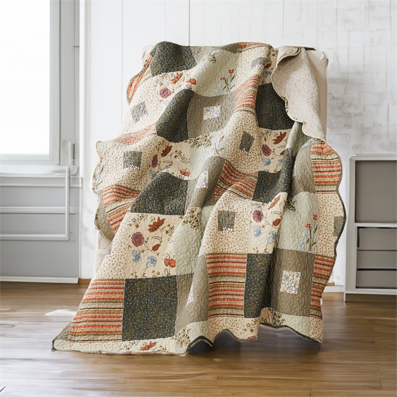 Benjara 50 x 60 Cotton Quilted Throw Blanket with Fill- Wild Flowers- Multicolor