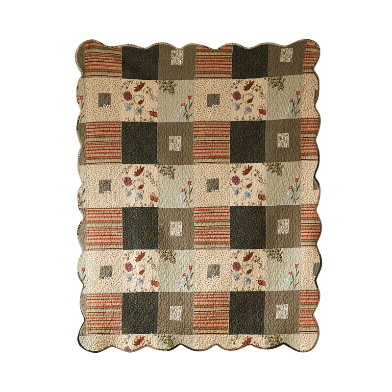 Benjara 50 x 60 Cotton Quilted Throw Blanket with Fill- Wild Flowers- Multicolor