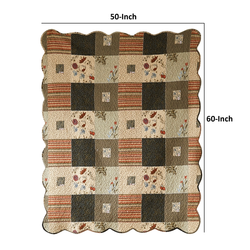 Benjara 50 x 60 Cotton Quilted Throw Blanket with Fill- Wild Flowers- Multicolor