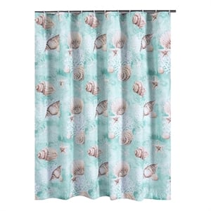 Benjara Logan 72&quot Shower Curtain- Coastal Light Blue Conch Shells Print