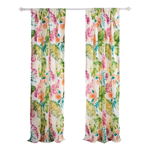 Benjara Porto 84&quot Panel Window Curtains- Tropical Palm Leaves- Green & Blue