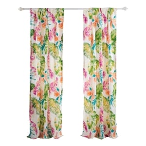 Benjara Porto 84&quot Panel Window Curtains- Tropical Palm Leaves- Green & Blue