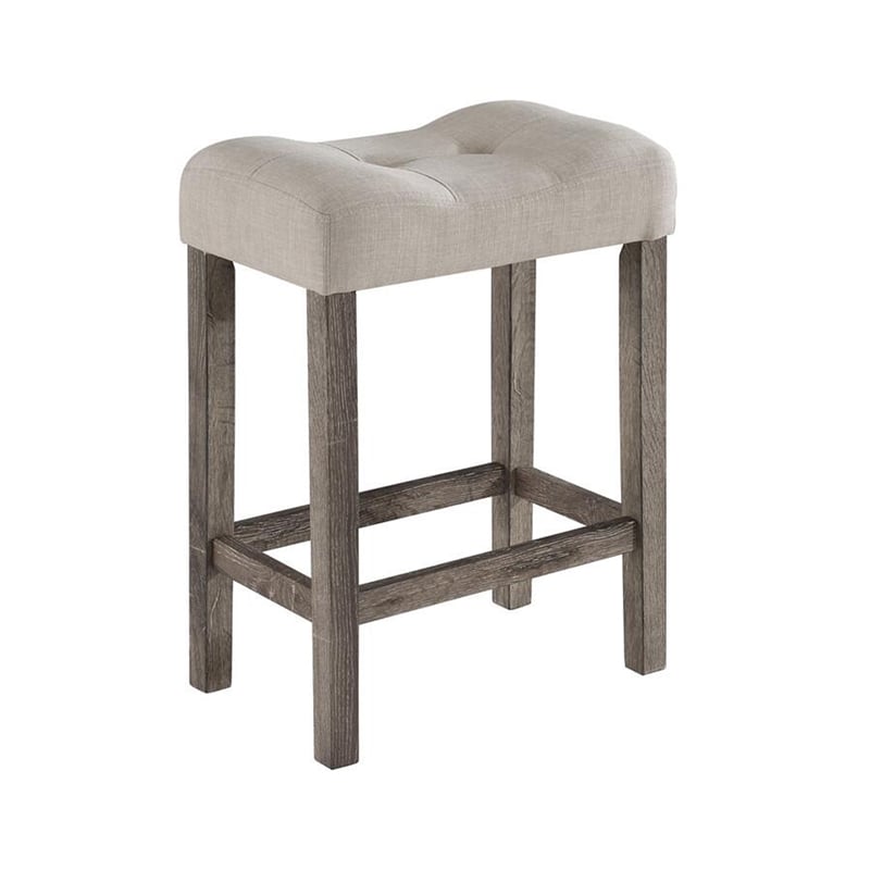 Benjara Dana 5 Piece Counter Height Table Set- Deep Tufted Stools- Brown- Beige