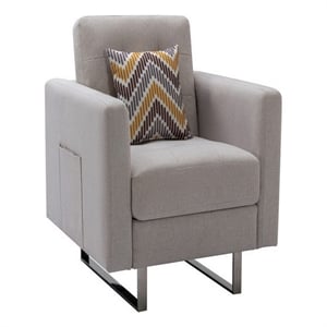 Benjara Lewa 34&quot Modern Accent Armchair- Silver Metal Legs- Tufted Seat- Beige