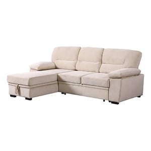 Benjara Exie 98&quot 2 Piece Sectional Sofa- Pull Out Bed- Storage- Beige Velvet