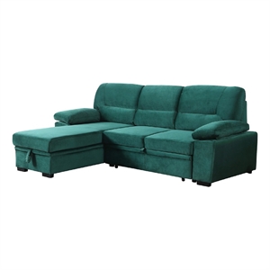 Benjara Exie 98&quot 2 Piece Sectional Sofa- Pull Out Bed- Storage- Green Velvet