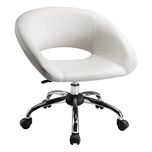 Benjara Dela 25&quot Modern Office Chair- Vegan Faux Leather- Rolling Wheels- White
