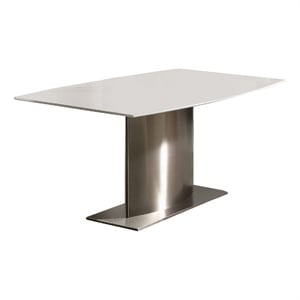 Benjara Aldo 63&quot Modern Dining Table with White Marble Top and Steel Base