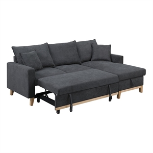 Benjara 84&quot Reversible Sleeper Sectional Sofa with Storage Chaise- Modern- Gray