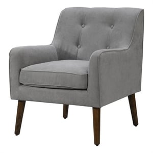 Benjara Kina 28&quot Accent Chair- Light Gray Fabric- Button Tufted- Angled Legs