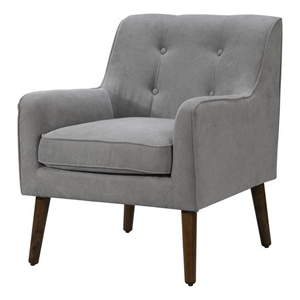 Benjara Kina 28&quot Accent Chair- Light Gray Fabric- Button Tufted- Angled Legs