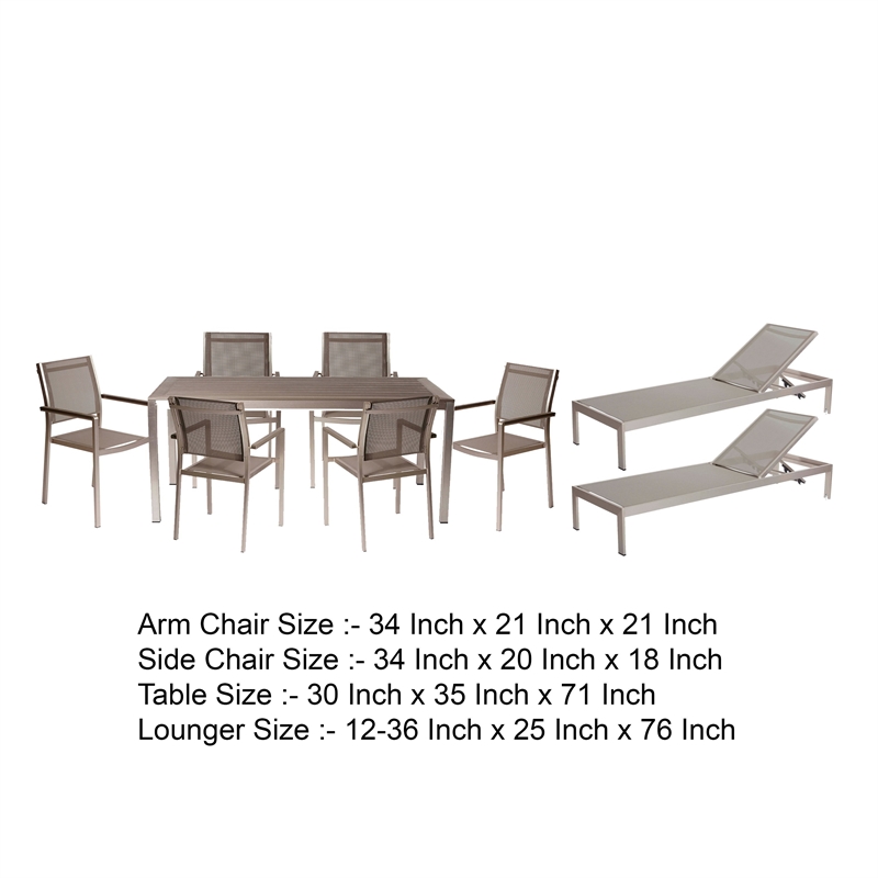 Benjara Kris 9 Piece Patio Dining & Lounge Set- Gray Textilene Seating- Aluminum