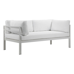 Benjara Cilo 65&quot Outdoor Sofa- White Water Resistant Fabric- Aluminum Frame
