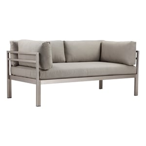 Benjara Cilo 65&quot Outdoor Sofa- Smooth Gray Water Resistant Fabric- Aluminum