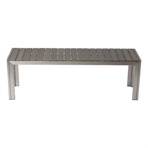 Benjara Theo 53&quot Outdoor Bench- Gray Aluminum Frame- Plank Style Seat Surface