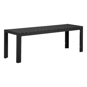 Benjara Theo 53&quot Outdoor Bench- Black Aluminum Frame- Plank Style Seat Surface