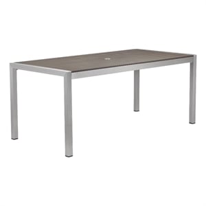 Benjara Fifi 71&quot Outdoor Dining Table- Polyresin Top- Silver Aluminum Frame