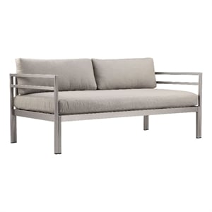 Benjara Billy 65&quot Modern Outdoor Sofa- Gray Aluminum Frame- Fabric Cushions