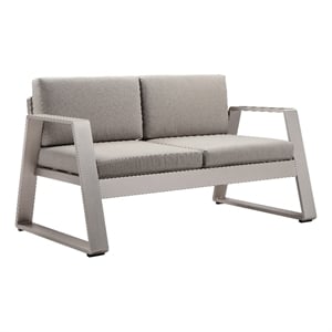 Benjara Xia 57&quot Outdoor Sofa- Gray Aluminum- Fade Resistant Fabric Cushions