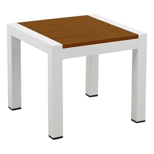 Benjara Josh 18&quot Side End Table- Rich Brown Polyresin Planks- Aluminum Frame