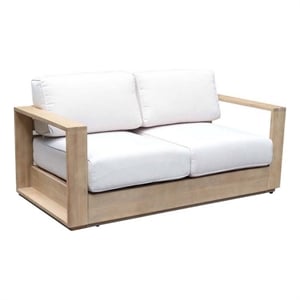 Benjara Neji 65&quot Sofa- Natural Brown Eucalyptus Wood Frame- Thick Cushioning