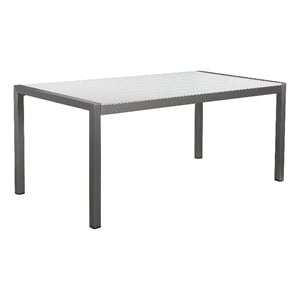 Benjara Fifi 71&quot Outdoor Dining Table- White Polyresin Top- Gray Aluminum Frame