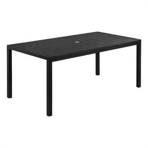 Benjara Fifi 71&quot Outdoor Dining Table- Polyresin Top- Black Aluminum Frame