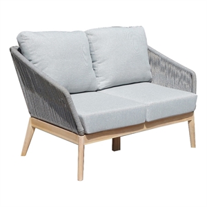 Benjara Dexi 51&quot Patio Sofa- Fade Resistant Fabric Cushions- Gray Acacia Wood