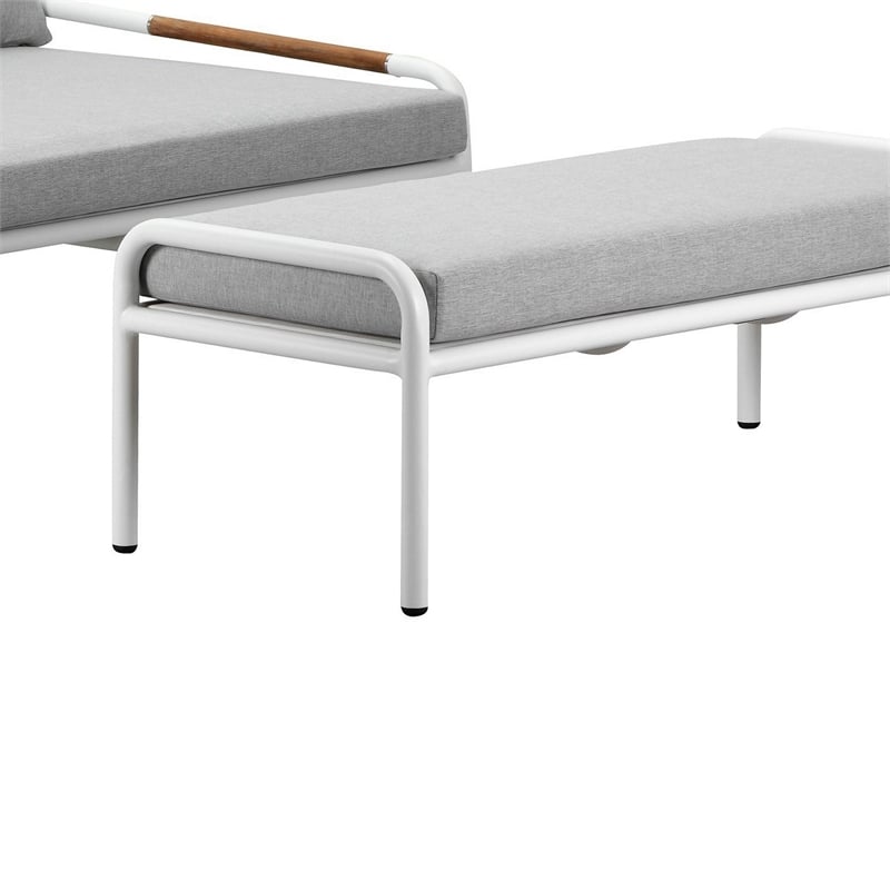 Benjara Shia 2 Piece Outdoor Daybed Set- Classic White Aluminum Frames- Ottoman