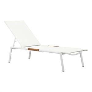 Benjara Shia 79&quot Chaise Lounger- White Aluminum Frames- Teak Accent (Set of 2)