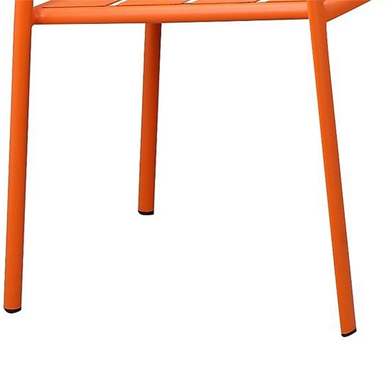 Benjara Meta 7 Piece Outdoor Dining Table- Chairs Set- Orange- Plank Seat & Back