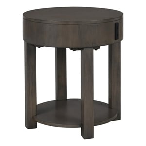 Benjara Yoel 20&quot Modern End Table with USB Ports and Shelf- Brown Wood