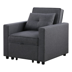 Benjara Vito 33&quot Convertible Sleeper Armchair with Side Pocket- Dark Gray Linen