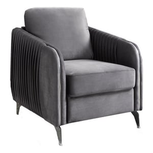 Benjara Leah 32&quot Modern Accent Armchair- Vertical Quilted Design- Gray Velvet