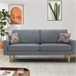 Benjara Gala Sofa & 2 Pillows - Crisp Light Gray Linen Fabric/Brown Solid Wood