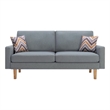Benjara Gala Sofa & 2 Pillows - Crisp Light Gray Linen Fabric/Brown Solid Wood