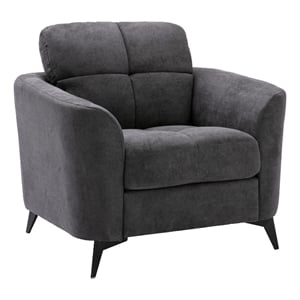 Benjara Odin 39&quot Modern Armchair with Tufted Cushions- Metal Frame- Gray Velvet