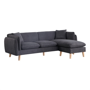 Benjara Maci 87&quot Sectional Sofa- Reversible Chaise- Dark Gray Fabric- Wood Legs