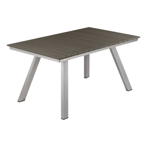 Benjara Zia 59&quot Outdoor Table- Polyresin Plank Top- Smooth Gray Aluminum Frame